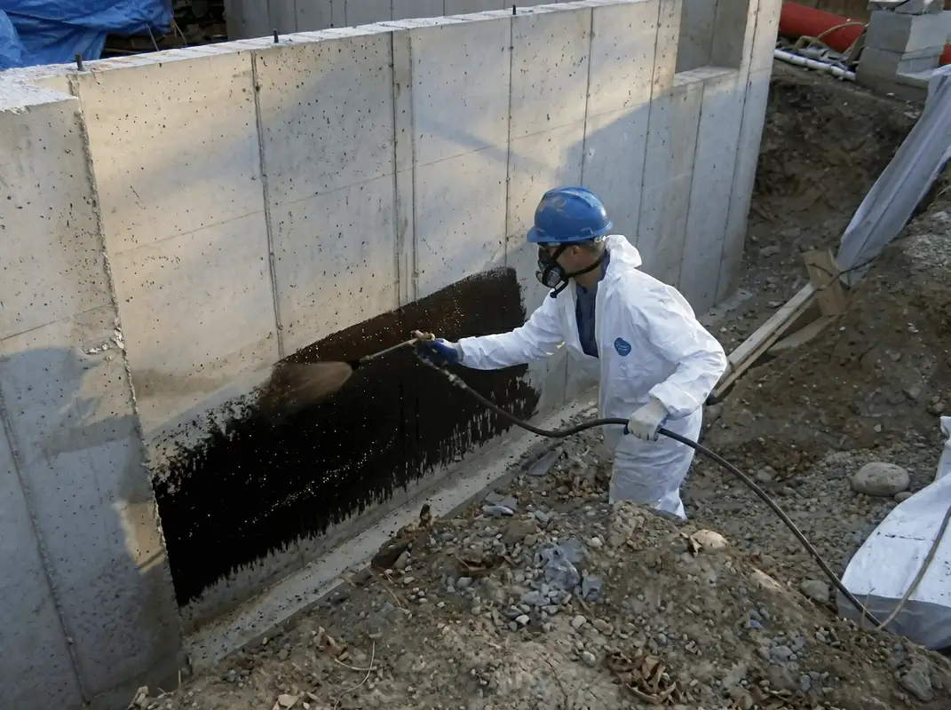Professional waterproofing the exterior walls of the basement in Jersey City, NJ