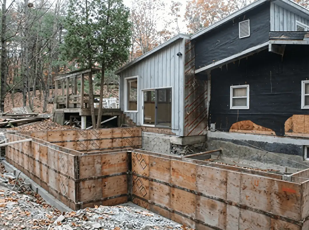 Prepared site with foundation forms for home remodeling and addition project in Jersey City, NJ